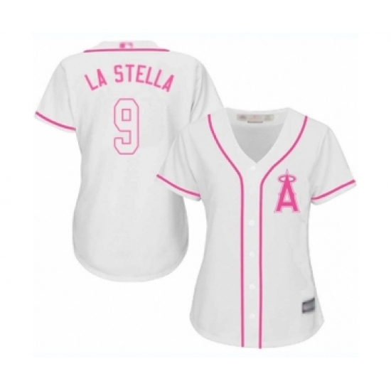 Women's Los Angeles Angels of Anaheim 9 Tommy La Stella Authentic White Fashion Cool Base Baseball Jersey