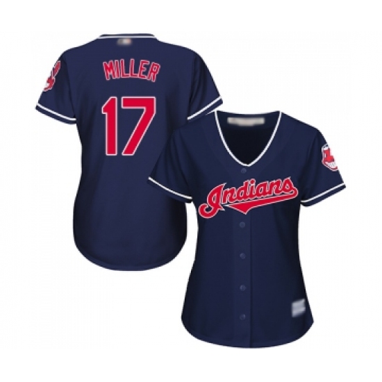 Women's Cleveland Indians 17 Brad Miller Replica Navy Blue Alternate 1 Cool Base Baseball Jersey