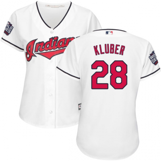 Women's Majestic Cleveland Indians 28 Corey Kluber Authentic White Home 2016 World Series Bound Cool Base MLB Jersey