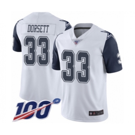 Men's Dallas Cowboys 33 Tony Dorsett Limited White Rush Vapor Untouchable 100th Season Football Jersey