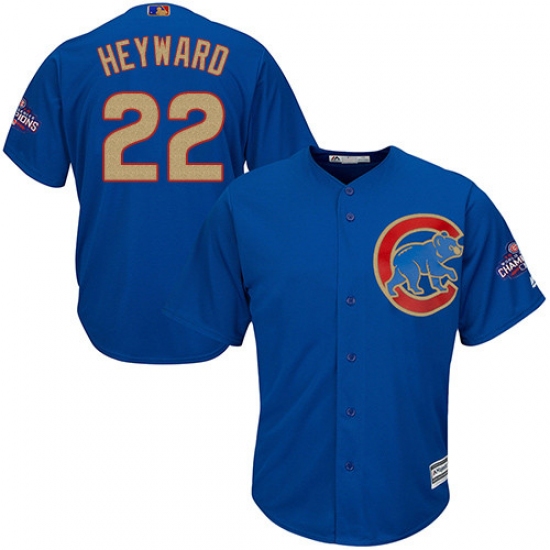 Youth Majestic Chicago Cubs 22 Jason Heyward Authentic Royal Blue 2017 Gold Champion Cool Base MLB Jersey
