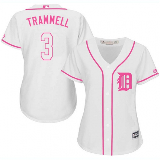 Women's Majestic Detroit Tigers 3 Alan Trammell Replica White Fashion Cool Base MLB Jersey