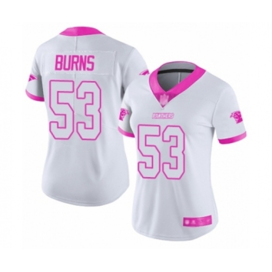 Women's Carolina Panthers 53 Brian Burns Limited White Pink Rush Fashion Football Jersey