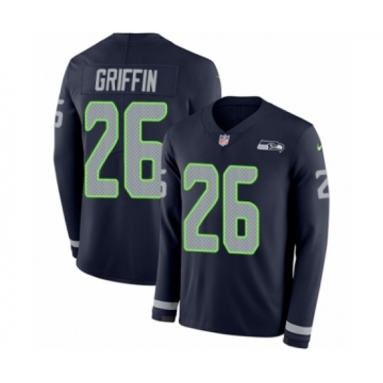 Men's Nike Seattle Seahawks 26 Shaquill Griffin Limited Navy Blue Therma Long Sleeve NFL Jersey