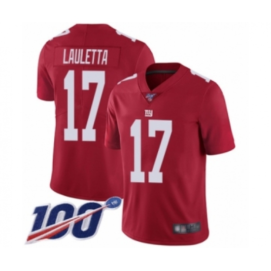 Men's New York Giants 17 Kyle Lauletta Red Limited Red Inverted Legend 100th Season Football Jersey