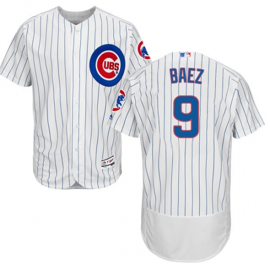 Men's Majestic Chicago Cubs 9 Javier Baez White Home Flex Base Authentic Collection MLB Jersey