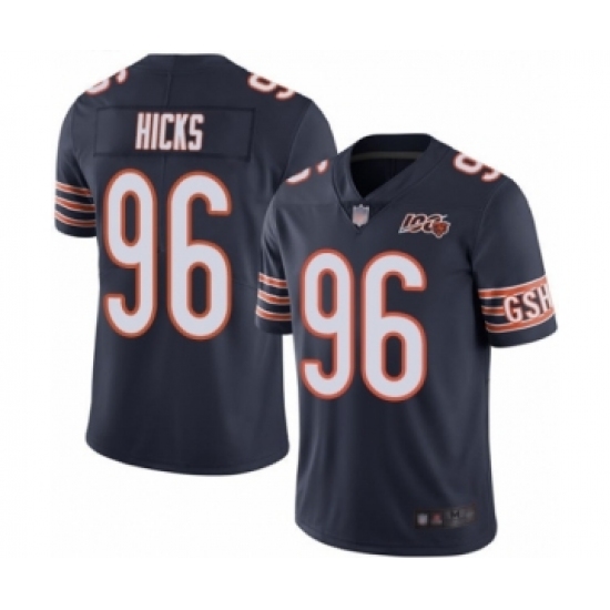 Men's Chicago Bears 96 Akiem Hicks Navy Blue Team Color 100th Season Limited Football Jersey