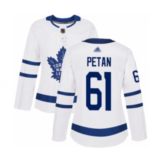 Women's Toronto Maple Leafs 61 Nic Petan Authentic White Away Hockey Jersey