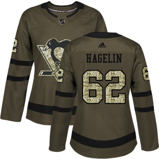 Women's Reebok Pittsburgh Penguins 62 Carl Hagelin Authentic Green Salute to Service NHL Jersey
