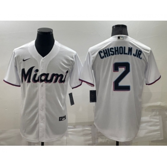 Men's Miami Marlins 2 Jazz Chisholm Jr White Stitched MLB Cool Base Nike Jersey