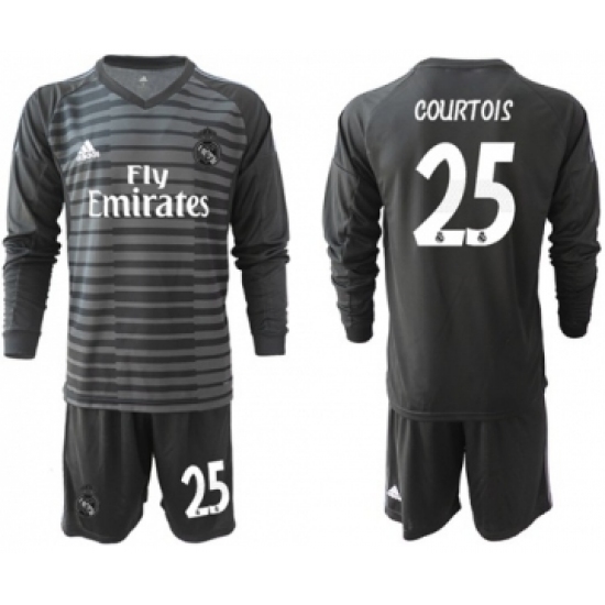 Real Madrid 25 Courtois Black Goalkeeper Long Sleeves Soccer Club Jersey