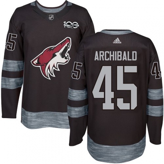 Men's Adidas Arizona Coyotes 45 Josh Archibald Authentic Black 1917-2017 100th Anniversary NHL Jersey
