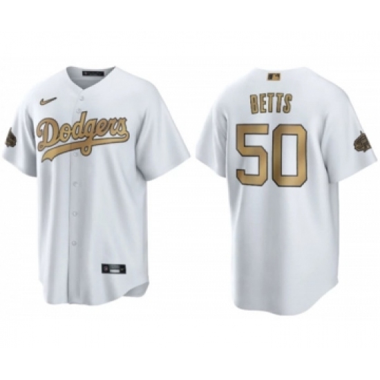 Men's Los Angeles Dodgers 50 Mookie Betts White 2022 All-Star Cool Base Stitched Baseball Jersey