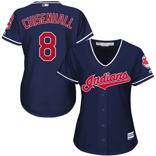 Women's Majestic Cleveland Indians 8 Lonnie Chisenhall Replica Navy Blue Alternate 1 Cool Base MLB Jersey