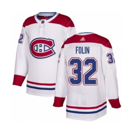 Men's Montreal Canadiens 32 Christian Folin Authentic White Away Hockey Jersey