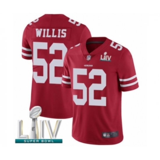 Men's San Francisco 49ers 52 Patrick Willis Red Team Color Vapor Untouchable Limited Player Super Bowl LIV Bound Football Jersey