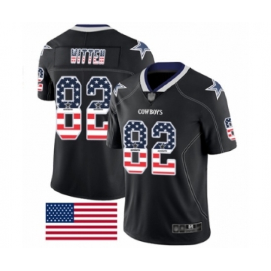 Men's Dallas Cowboys 82 Jason Witten Limited Black Rush USA Flag Football Jersey