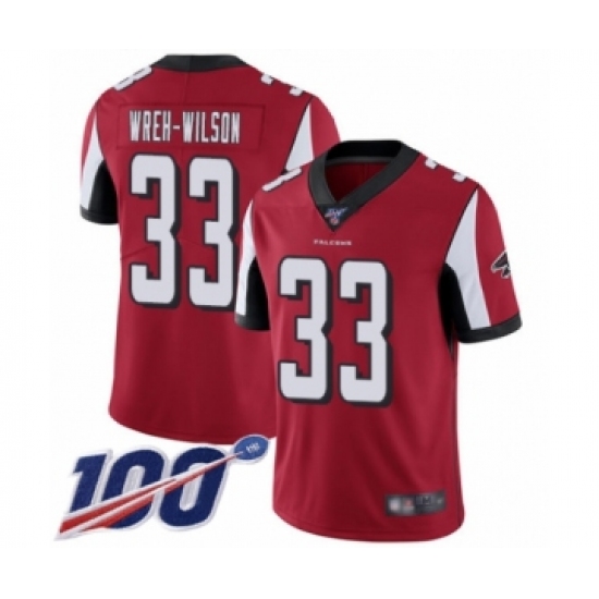 Men's Atlanta Falcons 33 Blidi Wreh-Wilson Red Team Color Vapor Untouchable Limited Player 100th Season Football Jersey