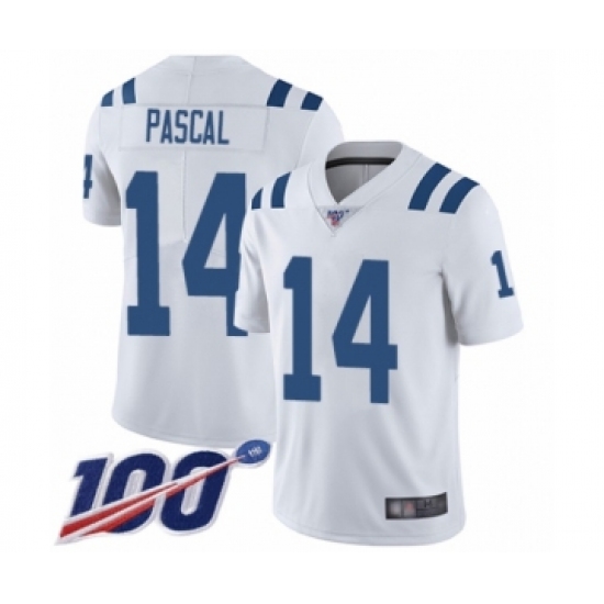 Men's Indianapolis Colts 14 Zach Pascal White Vapor Untouchable Limited Player 100th Season Football Jersey