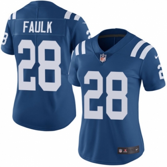 Women's Nike Indianapolis Colts 28 Marshall Faulk Royal Blue Team Color Vapor Untouchable Limited Player NFL Jersey