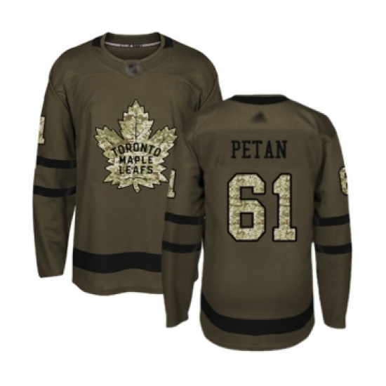 Men's Toronto Maple Leafs 61 Nic Petan Authentic Green Salute to Service Hockey Jersey