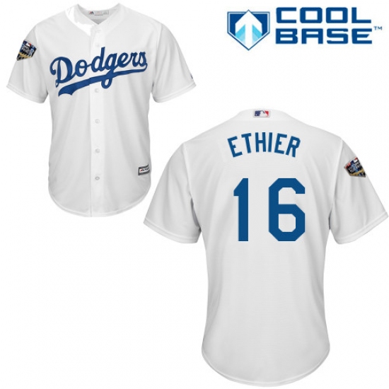 Youth Majestic Los Angeles Dodgers 16 Andre Ethier Authentic White Home Cool Base 2018 World Series MLB Jersey