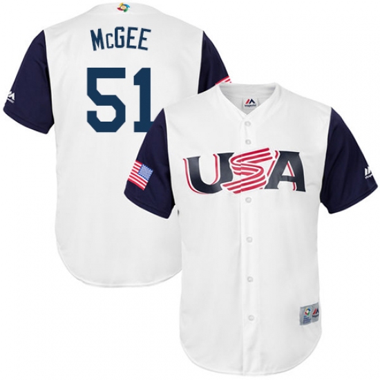 Men's USA Baseball Majestic 51 Jake McGee White 2017 World Baseball Classic Replica Team Jersey