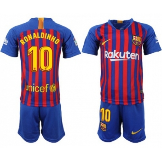 Barcelona 10 Ronaldinho Home Kid Soccer Club Jersey