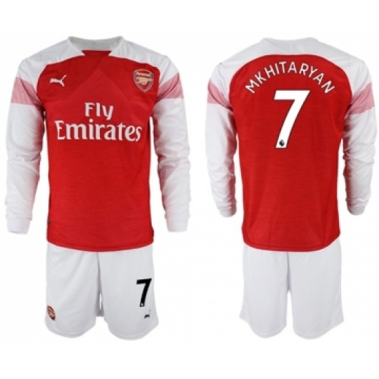 Arsenal 7 Mkhitaryan Red Home Long Sleeves Soccer Club Jersey