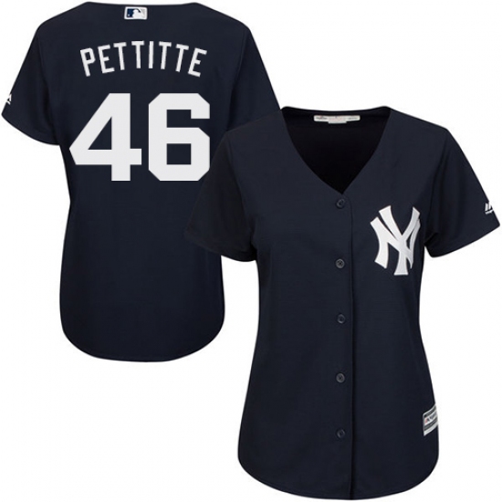 Women's Majestic New York Yankees 46 Andy Pettitte Replica Navy Blue Alternate MLB Jersey