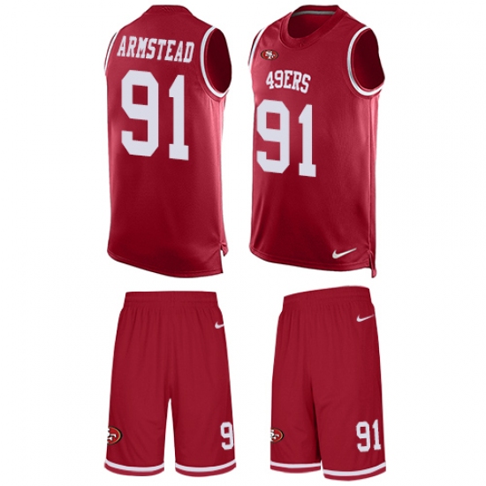 Men's Nike San Francisco 49ers 91 Arik Armstead Limited Red Tank Top Suit NFL Jersey