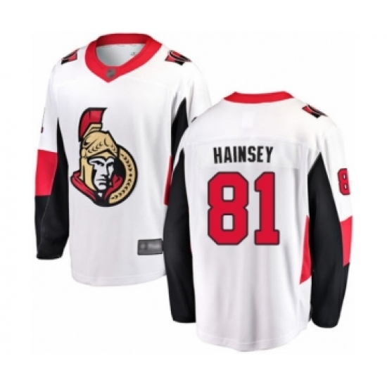 Youth Ottawa Senators 81 Ron Hainsey Fanatics Branded White Away Breakaway Hockey Jersey