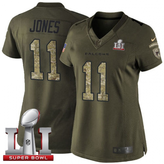 Women's Nike Atlanta Falcons 11 Julio Jones Limited Green Salute to Service Super Bowl LI 51 NFL Jersey