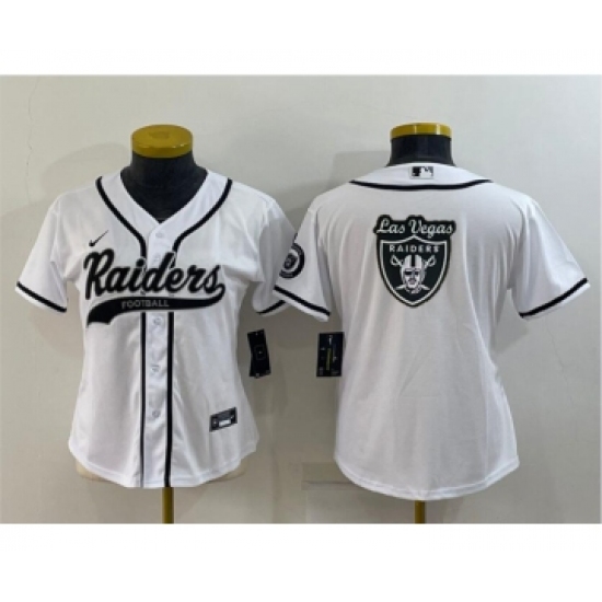 Women's Las Vegas Raiders White Team Big Logo With Patch Cool Base Stitched Baseball Jersey