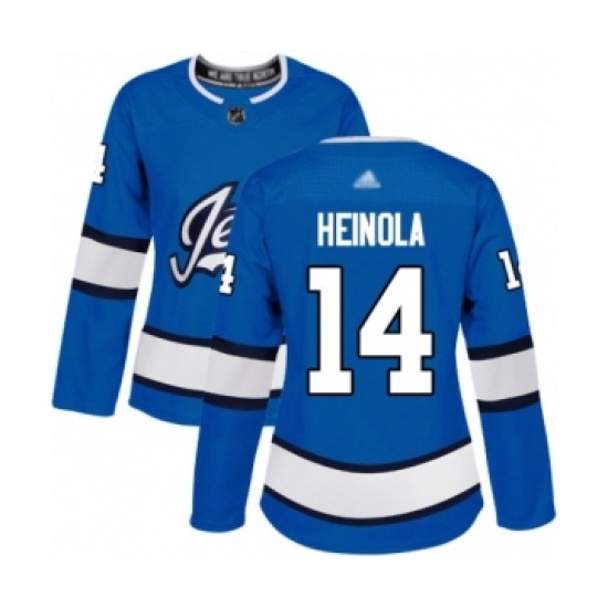 Women's Winnipeg Jets 14 Ville Heinola Authentic Blue Alternate Hockey Jersey