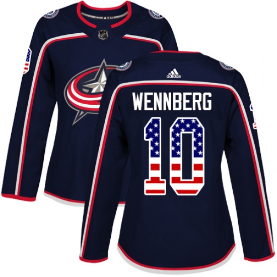 Women's Adidas Columbus Blue Jackets 10 Alexander Wennberg Authentic Navy Blue USA Flag Fashion NHL Jersey