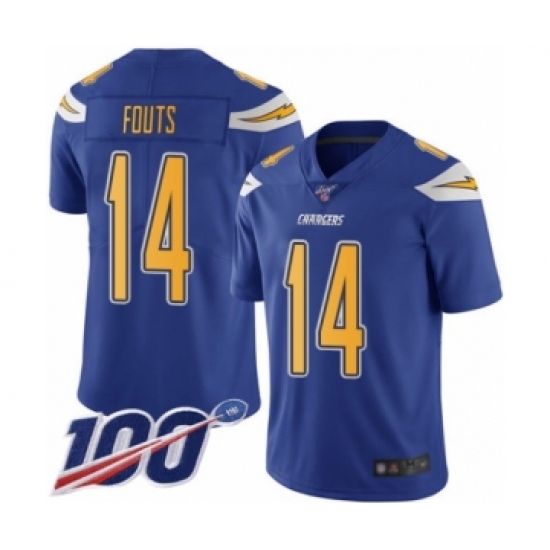 Men's Los Angeles Chargers 14 Dan Fouts Limited Electric Blue Rush Vapor Untouchable 100th Season Football Jersey