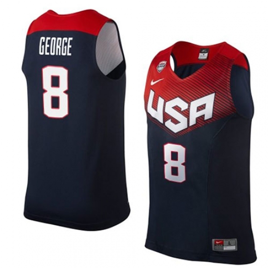 Men's Nike Team USA 8 Paul George Authentic Navy Blue 2014 Dream Team Basketball Jersey