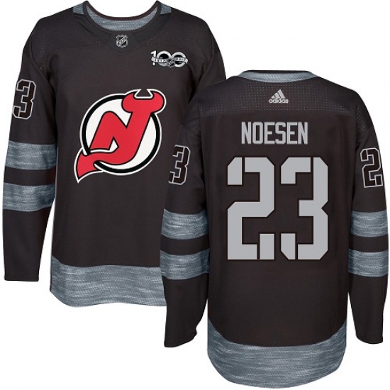 Men's Adidas New Jersey Devils 23 Stefan Noesen Authentic Black 1917-2017 100th Anniversary NHL Jersey