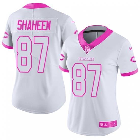 Women's Nike Chicago Bears 87 Adam Shaheen Limited White/Pink Rush Fashion NFL Jersey