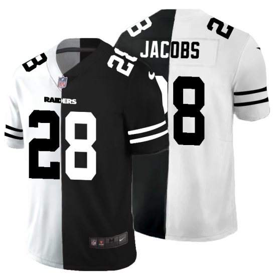Men's Oakland Raiders 28 Josh Jacobs Black White Limited Split Fashion Football Jersey