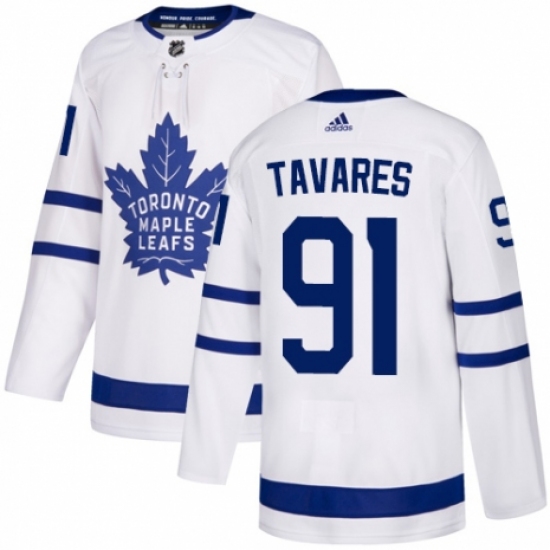 Men's Adidas Toronto Maple Leafs 91 John Tavares Authentic White Away NHL Jersey