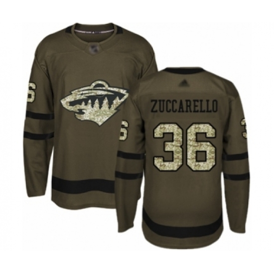 Youth Minnesota Wild 36 Mats Zuccarello Authentic Green Salute to Service Hockey Jersey