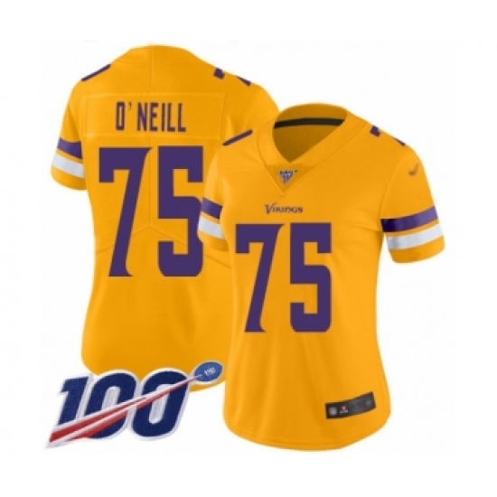 Women's Minnesota Vikings 75 Brian O'Neill Limited Gold Inverted Legend 100th Season Football Jersey