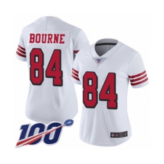 Women's San Francisco 49ers 84 Kendrick Bourne Limited White Rush Vapor Untouchable 100th Season Football Jersey