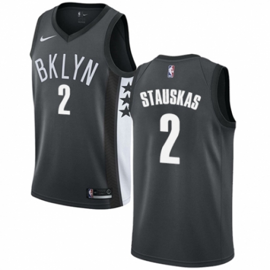 Youth Nike Brooklyn Nets 2 Nik Stauskas Authentic Gray NBA Jersey Statement Edition
