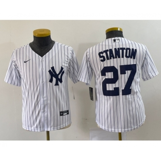 Youth Nike New York Yankees 27 Giancarlo Stanton White Stitched Cool Base Jersey