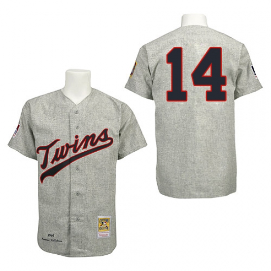 Men's Mitchell and Ness 1969 Minnesota Twins 14 Kent Hrbek Authentic Grey Throwback MLB Jersey