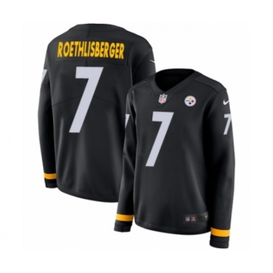 Women's Nike Pittsburgh Steelers 7 Ben Roethlisberger Limited Black Therma Long Sleeve NFL Jersey