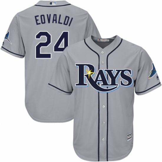 Youth Majestic Tampa Bay Rays 24 Nathan Eovaldi Replica Grey Road Cool Base MLB Jersey